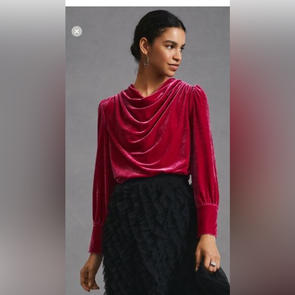 Anthropologie Pink Velvet Blouse - Picture 4 of 8
